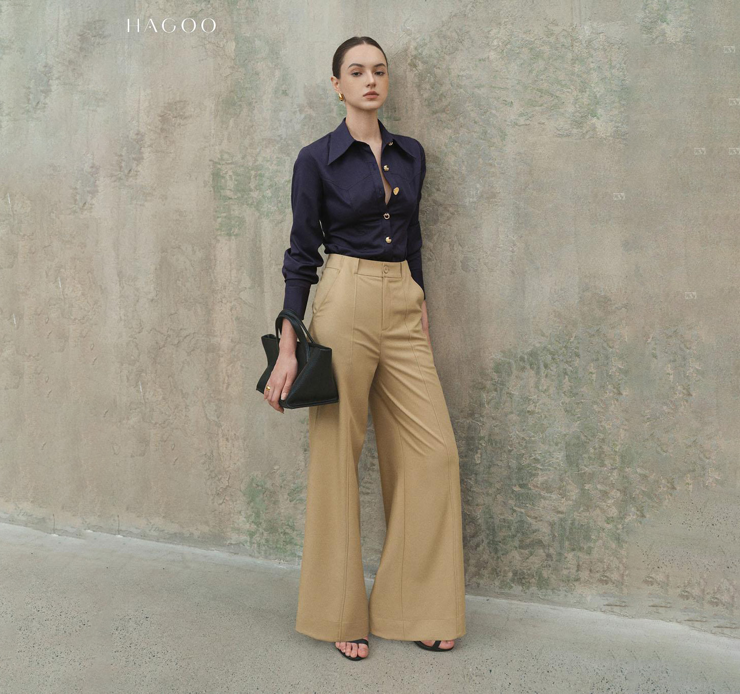 Decorative button down shirt with back slit